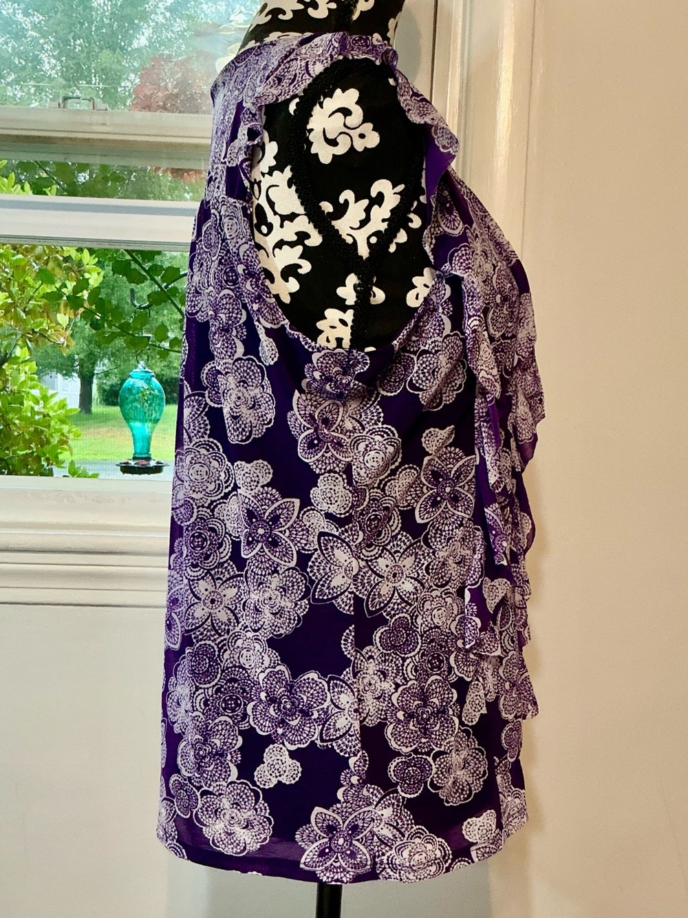 Elle Purple Ruffled VNeck Short Flutter Sleeve Blouse Size Large - Picture 6 of 12